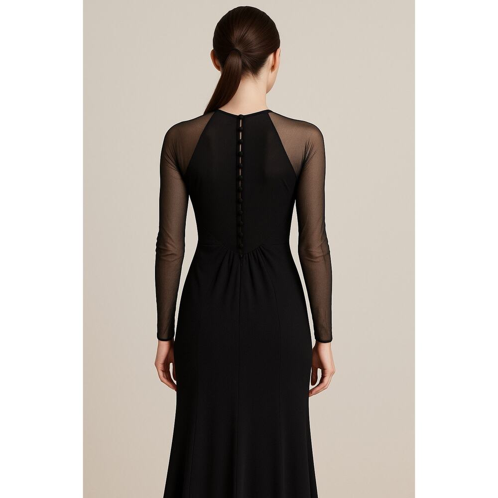 Vintage 90s Ann Taylor Mesh Sleeve Victorian Button Back Midi Dress Black Size 2